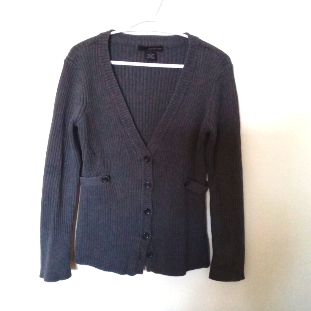 Calvin Klein Women's Grey V-Neckline Long Sleeve Cardigan Size Medium